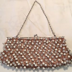 Silver and white beaded purse